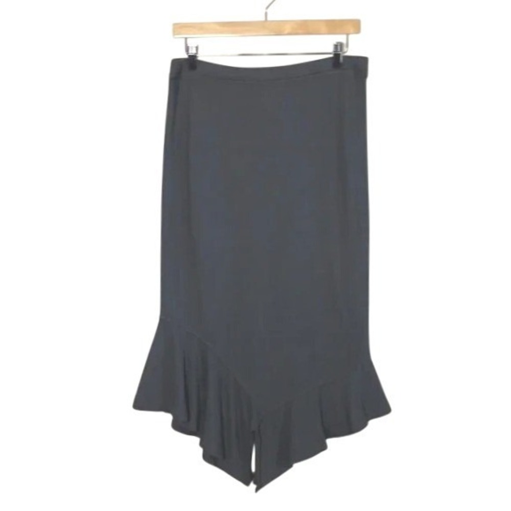 WILT Women's Medium Grey Cotton ALine Midi Skirt Lagenlook Asymmetrical‎ Hem